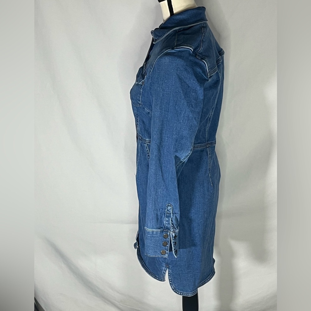 Free People Long Sleeve Snap Front Blue Stretch Mini Denim Dress Tunic Medium - Picture 7 of 12